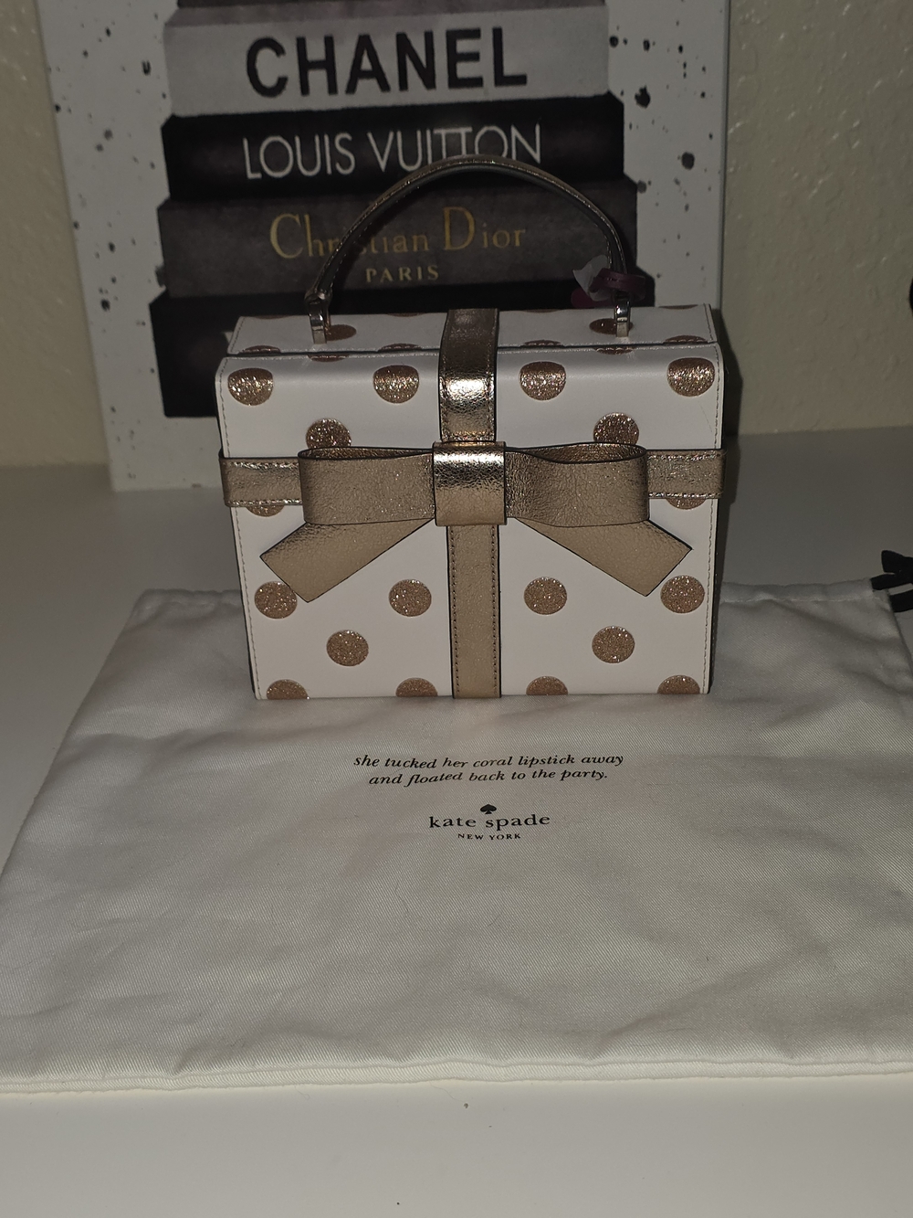 kate spade White Mini Box Bag with Rose Gold Bow & Polka Dots - Picture 2 of 12